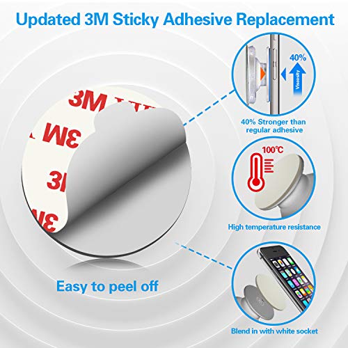 volport 8 Pack Sticky Adhesive Replacement for Socket Stand, 1.4 Inch Pops Circle Heat Resistant Double Sided Clear White High Bond Tape Extra Strong Removable Sticker Pad for Phone Grip Holder…