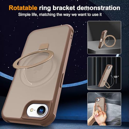SKYLMW Compatible with iPhone 16e/17e Case with Stand,Desert Brown | iPhone 16e Case iPhone 17e Case 6.1",Magnetic Ring Stand,Compatible with MagSafe,Military-Grade Protection,Great Grip Feeling - color: Desert Brown, size: Iphone 16e & Iphone 17e