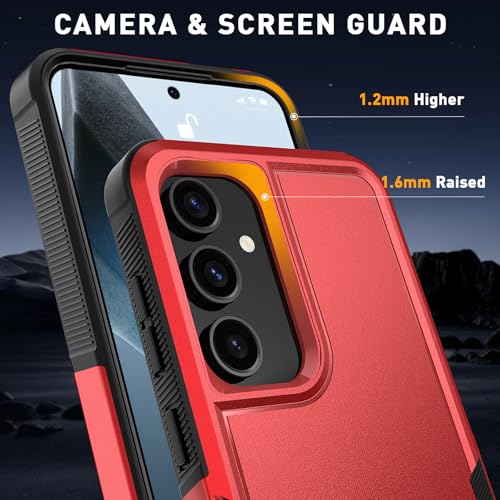 Vinve for Samsung Galaxy S24 FE Case with HD Screen Protector, Military-Grade Shockproof & Dual-Layer Protection, Anti-Slip Grip Design Phone Case, Red - color: Red