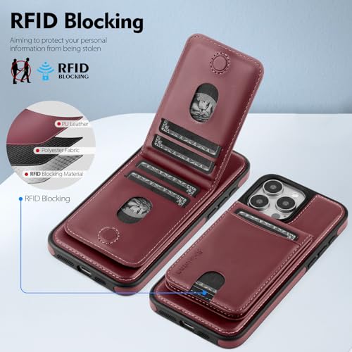 Shieldtop Compatible with MagSafe iPhone 12/12 Pro Wallet Case,Wine Red | 2 in 1 Detachable Magnetic,Credit Card Holder Slots,RFID Blocking,PU Leather,Kickstand,Flip Folio Phone Cover for Men & Women - color: Wine Red, size: iPhone 12/12 Pro 6.1"