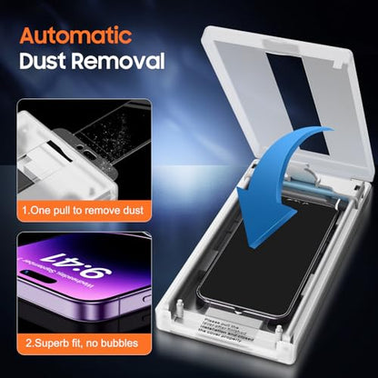 UniqueMe 2Packs Compatible with iPhone 14 Pro Max Privacy Screen Protector - 360°Anti-Spy 4way Tempered Glass Screen Protector 14 ProMax Zero Bubble Case Friendly [Automatic Dust Removal