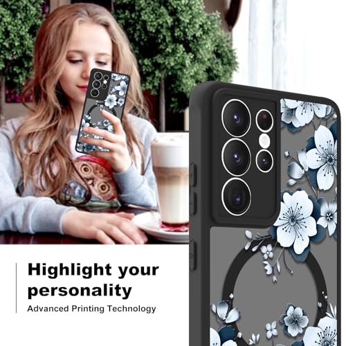Magnetic for Samsung Galaxy S21 Ultra Case,White Flower | Compatible with MagSafe,Cute Fashion Translucent Matte Hard Back Shockproof Anti-Scratch Phone Case-Ink Flower - color: Ink Flower, size: Samsung Galaxy S21 Ultra