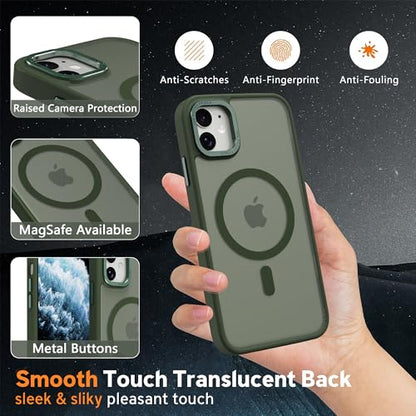 Magnetic iPhone 12/12Pro case,Compatible with Magsafe, Military-Grade Protection,Slim Translucent Matte Shockproof with Anti-Scratch Anti-Fingerprint Phone Cover (blackish green, iPhone 12/12Pro) - color: Blackish Green, size: iPhone 12/12Pro