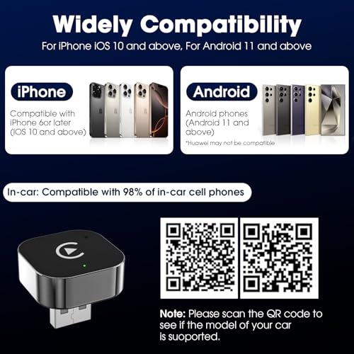 Wireless Carplay Adapter & Android Auto 2026 Upgrade Wired CarPlay to Wireless,2-in-1 Mini USB Design with Fast Stable Connection Car Play for Apple iOS 10+, Android 11+ Version