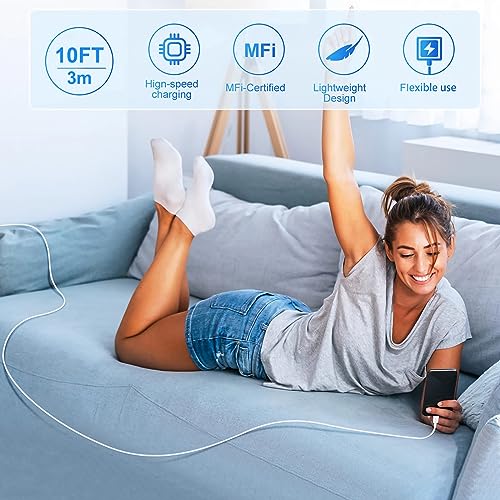 USB C Wall Charger,Dual Port 10FT iPhone Charger 20W PD+QC3.0 Power Adapter - color: White 10FT