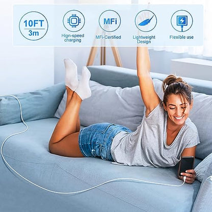 USB C Wall Charger,Dual Port 10FT iPhone Charger 20W PD+QC3.0 Power Adapter - color: White 10FT