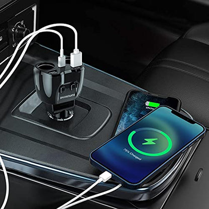 Cigarette Lighter Splitter, SUPERONE 180W 2-Socket Adapter with PD USB-C - color: Black