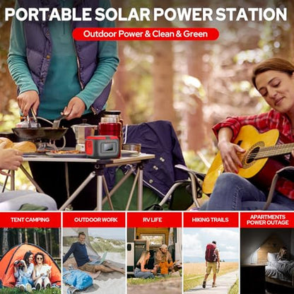 Portable Power Station 120W Outdoor Power Bank Generator with USB C Outlet - color: Grey Red