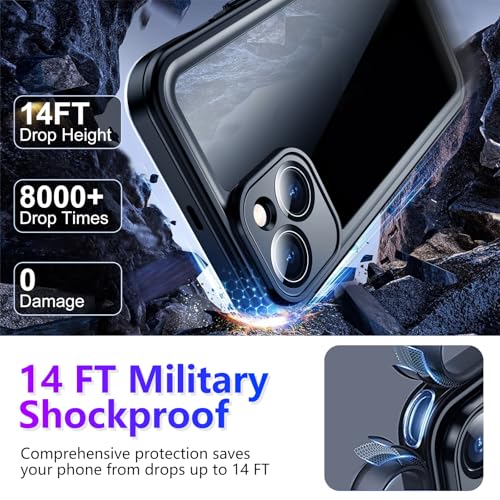 Compatible with iPhone 14 Case Waterproof, Built-in Screen & Camera Protector IP68 Underwater Full Body 14FT Military Dropproof Shockproof Phone Case 6.1"-Black/Clear - color: Black, size: iPhone 14