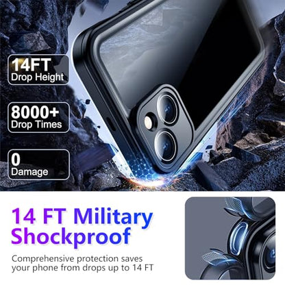 Compatible with iPhone 14 Case Waterproof, Built-in Screen & Camera Protector IP68 Underwater Full Body 14FT Military Dropproof Shockproof Phone Case 6.1"-Black/Clear - color: Black, size: iPhone 14