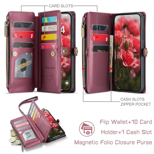 Defencase for Samsung Galaxy S26 Ultra Wallet Case with Card Holder, W-Red | with RFID Blocking Zipper Pocket, Durable PU Leather, Wrist Strap, S26 Ultra Flip Phone Cases Cover with Stand for Women Men - color: Wine Red