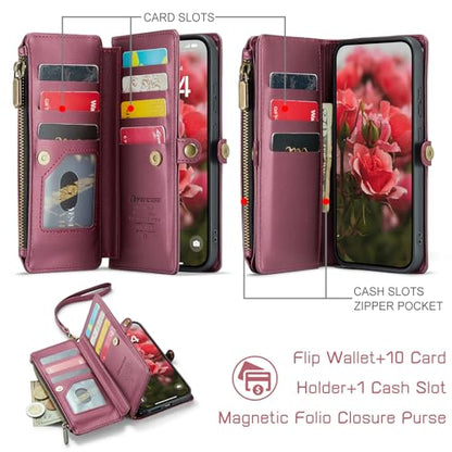 Defencase for Samsung Galaxy S26 Ultra Wallet Case with Card Holder, W-Red | with RFID Blocking Zipper Pocket, Durable PU Leather, Wrist Strap, S26 Ultra Flip Phone Cases Cover with Stand for Women Men - color: Wine Red