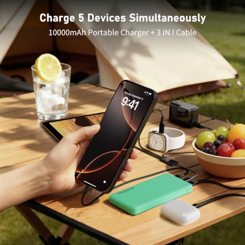 Portable Charger, 10000mAh Power Bank, Travel Battery Pack - color: Green