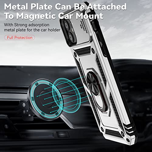 for iPhone 11 Case,with Screen Protectors and Camera Cover,[Military Grade] 16ft.Drop Tested Cover with Magnetic Kickstand Protective Case for iPhone 11 6.1 inch, Silver - color: Silver