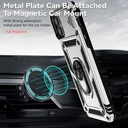 for iPhone 11 Case,with Screen Protectors and Camera Cover,[Military Grade] 16ft.Drop Tested Cover with Magnetic Kickstand Protective Case for iPhone 11 6.1 inch, Silver - color: Silver