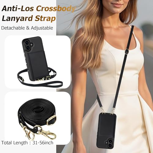 LOHASIC iPhone 17 Case Wallet for Women, Detachable & Adjustable Crossbody Strap with Wrist Strap, 4 Card Slots & 2 Cash Slots, RFID Blocking Phone Case Wallet Built-in Kickstand, Black - color: Black, size: iPhone 17