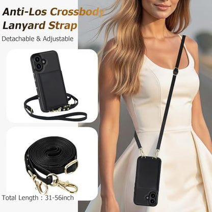 LOHASIC iPhone 17 Case Wallet for Women, Detachable & Adjustable Crossbody Strap with Wrist Strap, 4 Card Slots & 2 Cash Slots, RFID Blocking Phone Case Wallet Built-in Kickstand, Black - color: Black, size: iPhone 17
