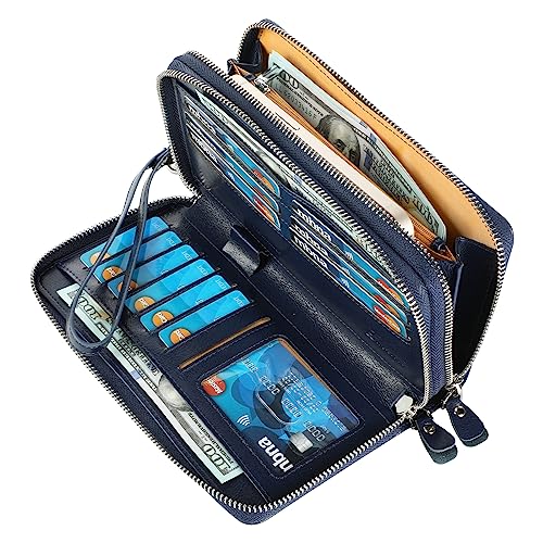Small Compact Women Wallet RFID Blocking Genuine Leather Bifold Purse with ID Windows - color: 2-waxed Blue, size: One Size