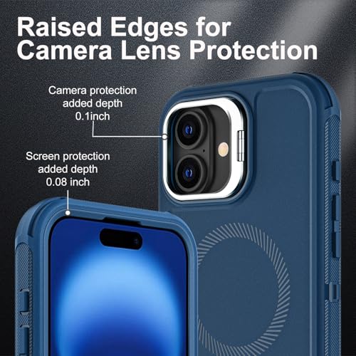 YKHJKLEC for iPhone 16 Case, Military Grade 3 in 1 Heavy Duty Shockproof/Drop Proof/Dust Proof with Kickstand Case, with 2 x Tempered Glass Screen Protector & 1 x Wrist Strap (ZJ-Navy Blue) - color: ZJ-Navy Blue