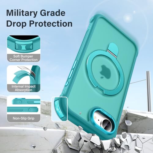 Designed for iPhone 17e/ 16e Case with Magnetic Stand, Darkcyan | Certified Drop Protection, Great Grip Feeling, Matte Translucent Back Slim Shockproof Phone Cover - color: Darkcyan, size: Iphone 17e & Iphone 16e