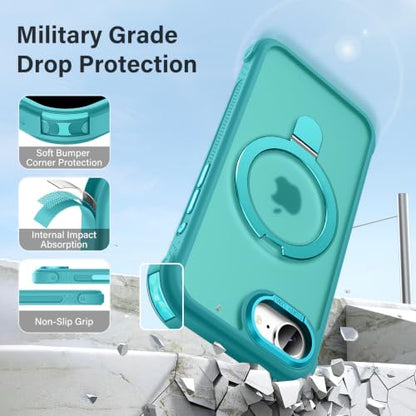 Designed for iPhone 17e/ 16e Case with Magnetic Stand, Darkcyan | Certified Drop Protection, Great Grip Feeling, Matte Translucent Back Slim Shockproof Phone Cover - color: Darkcyan, size: Iphone 17e & Iphone 16e