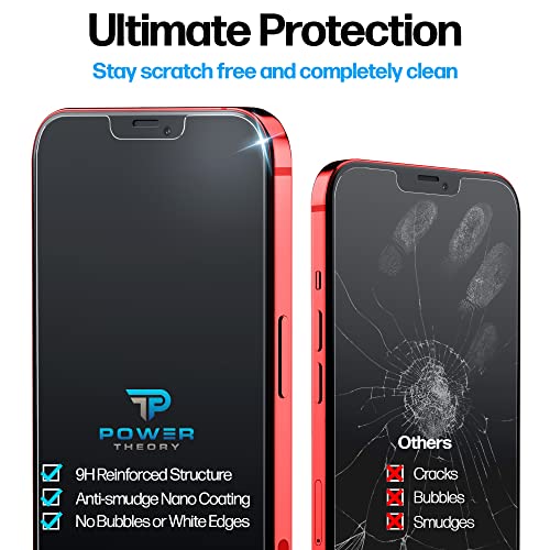 Power Theory Designed for iPhone 12/iPhone 12 Pro Screen Protector Tempered Glass [9H Hardness], Easy Install Kit, 99% HD Bubble Free Clear, Case Friendly, Anti-Scratch, 2 Pack - size: iPhone 12 & 12 Pro [2-Pack]