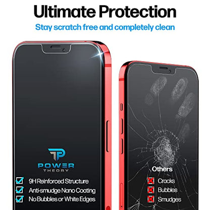 Power Theory Designed for iPhone 12/iPhone 12 Pro Screen Protector Tempered Glass [9H Hardness], Easy Install Kit, 99% HD Bubble Free Clear, Case Friendly, Anti-Scratch, 2 Pack - size: iPhone 12 & 12 Pro [2-Pack]