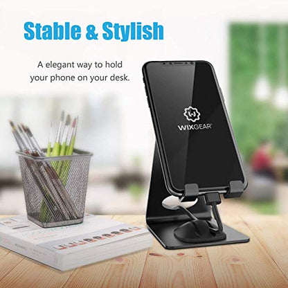 Phone Stand, Premium Phone Holder for iPhones, Android Smartphones & Mini Tablets –Sturdy Metal Phone Stand for Desk with Smart Cord Holder System