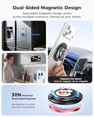 SUPERONE Upgraded Magnetic Phone Grip Sun, Removable Gym MagSafe Kickstand, Dual-Sided Magnet Phone Ring Holder for iPhone 17/16/15/14/13/12, Compatible with Magnetic Car Mount- Sun and Moon Pattern - color: BK-Sun
