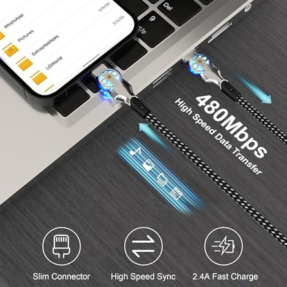 90 Degree iPhone Charger Cord with 180°Rotating Head, 6.6FT Swivel Right Angle Lightning Cable for Apple Carplay, MFi Certified Charger for iPhone 14 13 12 11 X Xs Pro, iPad