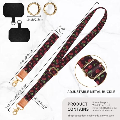 Phone Lanyard Crossbody Wrist Strap, Universal Adjustable Neck Strap for Phone Case Keys ID Badges, Travel Essential - color: Black Red Cherry