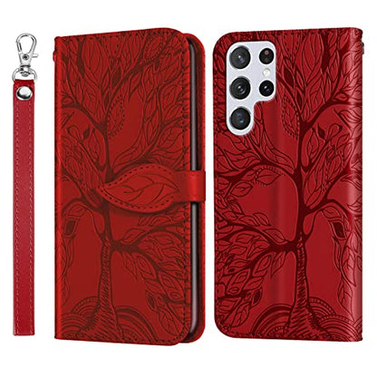 Wallet Case for Samsung Galaxy S22 Ultra with Card Holder/Slot,Leather Flip Folio Stand Shell Magnetic Closure Wrist Strap Kickstand Phone Case(Galaxy S22 Ultra 6.8 inch) Red - color: Red, size: Samsung Galaxy S22 Ultra