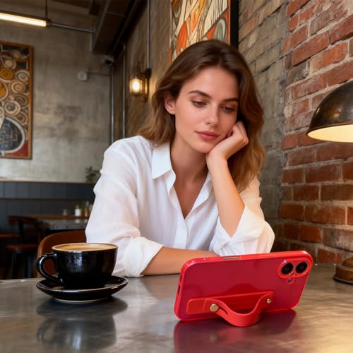 Strap Case for iPhone 17 with Stand, Neon Magenta | Wrist Strap Kickstand, Adjustable Finger Hand Grip Loop, Slim Transparent Anti-Scratch Back, Soft Bumper Phone Cover - color: Neon Magenta, size: iPhone 17