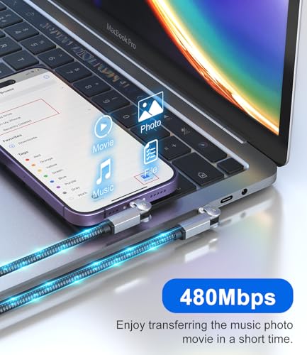 Swivel iPhone Charger 90 Degree USB C to Lightning Cable - 180° Dual Rotating Swivel Connectors, 3A Fast Charging & 480Mbps Data Sync, MFi Certified iPhone Charger for CarPlay, iPhone 14/13/12/11/X/8 - color: 180 Degree Rotating USBC Lightning Cable 2M