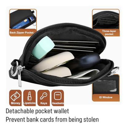 Clip and Go Strap for Phone with Wallet Crossbody, Phone Lanyard Detachable - Adjustable Crossbody Neck Strap with ID Window, Universal Clip for Phone/Keys/Cards (Black) - color: Black