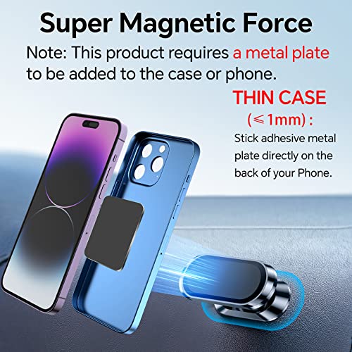 【2-PACK】Magnetic phone holder for car, [ Super Strong Magnet ] [ with 4 Metal Plate ] iPhone Magnetic car mount for cell phone, [ 360° Rotation ] Universal Dashboard adhesive Car Magnetic Phone Mount - color: Silver