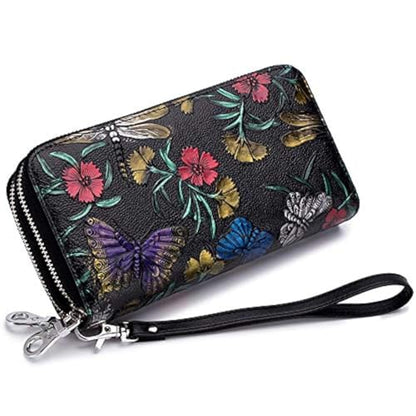 GOIACII Women's Wallet RFID Blocking Leather Wristlet - color: B02 Butterflies Dragonflies