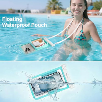Niveaya [Floatable Floating Waterproof Phone Pouch 2 Pack-Up to 8.5", Large Space Adjustable Neck Lanyard Waterproof Phone Case, Phone Dry Bags for Vacation Beach Pool Kayak Cruise Travel Essentials - color: Green + Pink