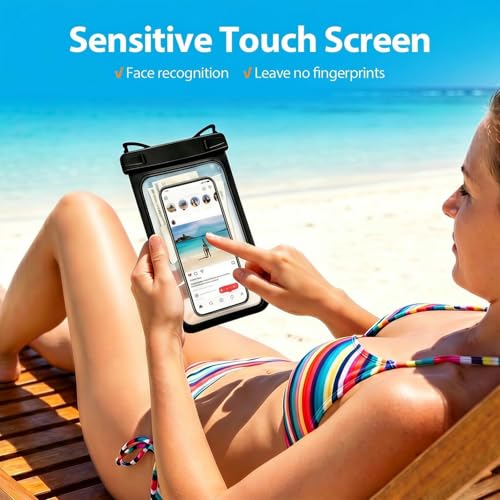 10in Waterproof Phone Pouch for iPhone 17 16 Pro Max, Large Black | Interior Card Pocket, IPX8 Waterproof, Lightweight, Beach & Cruise Essential, Fits up to 10in Phones