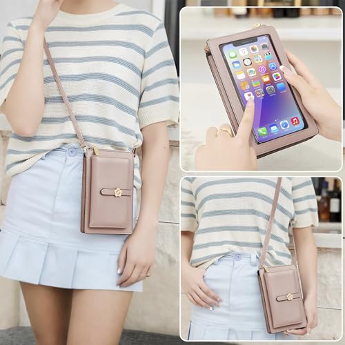 DOB SECHS Leather Small Phone Wallet Purse Cross Body for Women with Mini Coin Bag Pouch Travel Side Purses