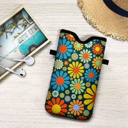 Neoprene Cell Phone Pouch 7.5 X 4.3 in Cloth Mobile Protection Case Bag with Crossbody Strap Neck Lanyard Cell Phone Case Hippie Flower Printed Pattern - color: Hippie Flower Printed Pattern