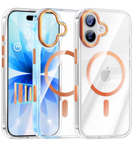 Maledan for iPhone 17 Case Clear Orange - Aluminum Camera Frame Magnetic 17 Phone Case Fit for Mag Safe, Camera Control, Slim Transparent Shockproof Bumper Cover for Apple iPhone 17 Cases Accessories - color: Crystal Clear - Orange Magnet, size: iPhone 17