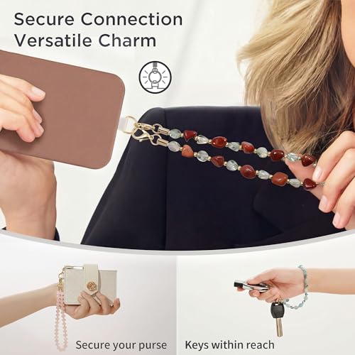POSADINA Natural Stone Phone Charm, Beaded Healing Phone Wrist Strap, Handmade Cellphone Chain Lanyard with Tether Tab - color: Earth Ember