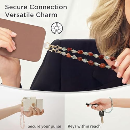 POSADINA Natural Stone Phone Charm, Beaded Healing Phone Wrist Strap, Handmade Cellphone Chain Lanyard with Tether Tab - color: Earth Ember