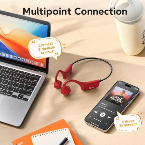 Bone Conduction Headphones Bluetooth Open Ear Earbuds Wireless Headset Bluetooth Titanium Lightweight Waterproof for Workout Running Hiking Walking Bicycling - color: Red
