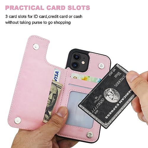 ONETOP for iPhone 12 Mini Wallet Case with Card Holder,Pink - color: Pink