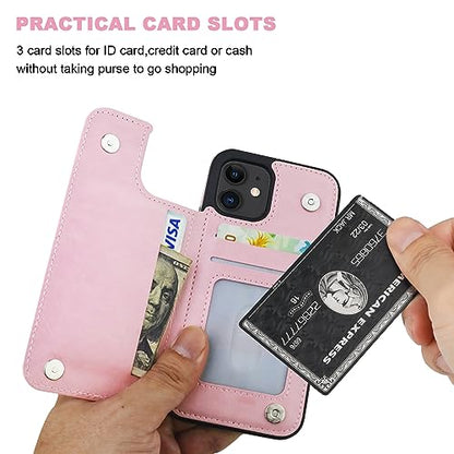 ONETOP for iPhone 12 Mini Wallet Case with Card Holder,Pink - color: Pink