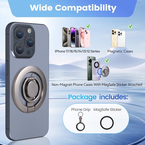 Magnetic Phone Ring Holder Grip with Metal Ring Sticker - color: Black