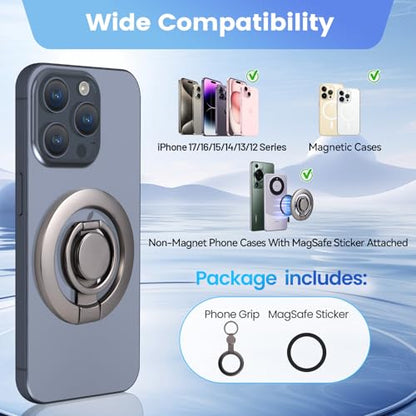 Magnetic Phone Ring Holder Grip with Metal Ring Sticker - color: Black