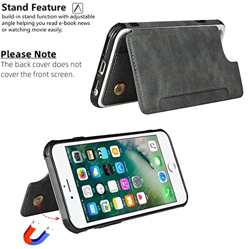 iCoverCase Compatible with iPhone SE(2022)/SE(2020)/7/8/6/6s Wallet Case with Card Slots Holder and Wrist Strap Premium PU Leather Kickstand Magnetic Clasp Shockproof Flip Cover Case (Gray) - color: Gray